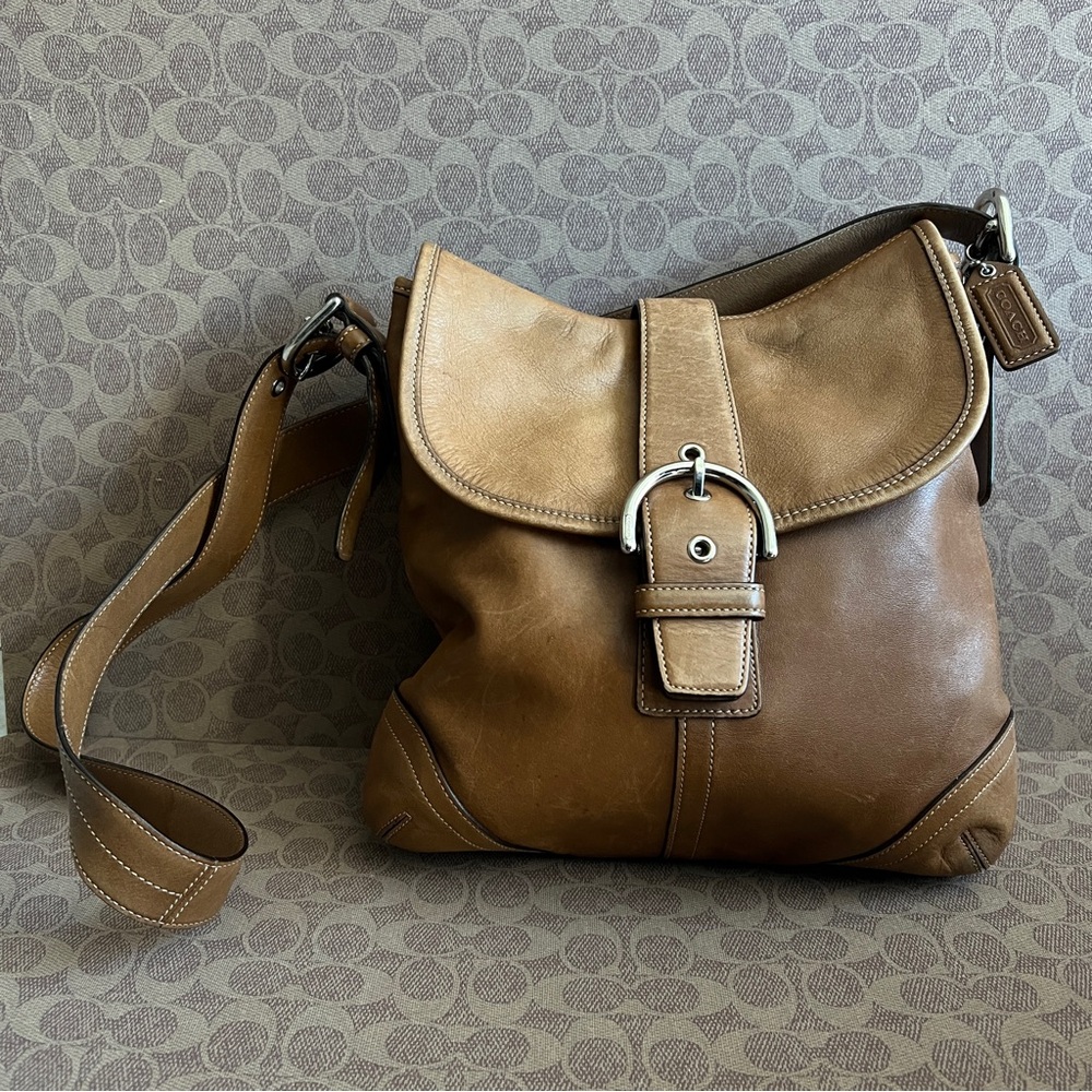 Coach Tan and Brown Leather Shoulder Bag